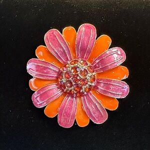Source Unknown Vibrant Pink and Orange Flower Brooch